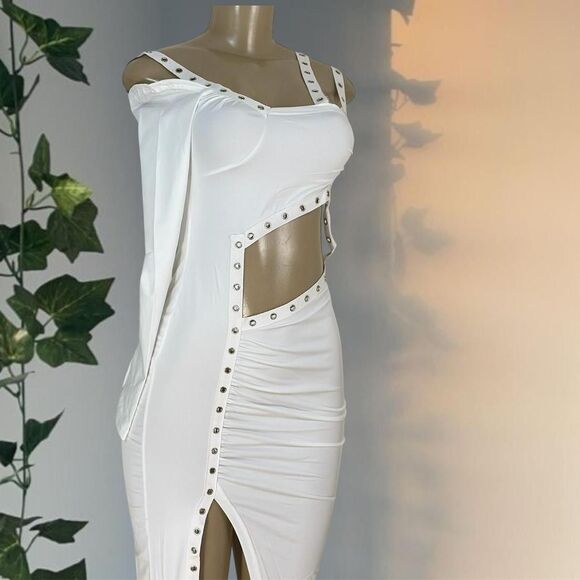 White Studded Cutout Maxi Dress - Picture 1 of 7